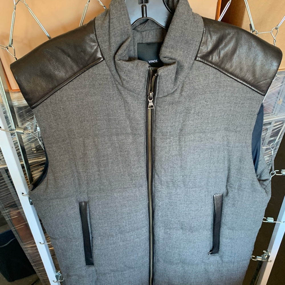 VINCE Wool Blend Leather Trim Men's Vest Size L